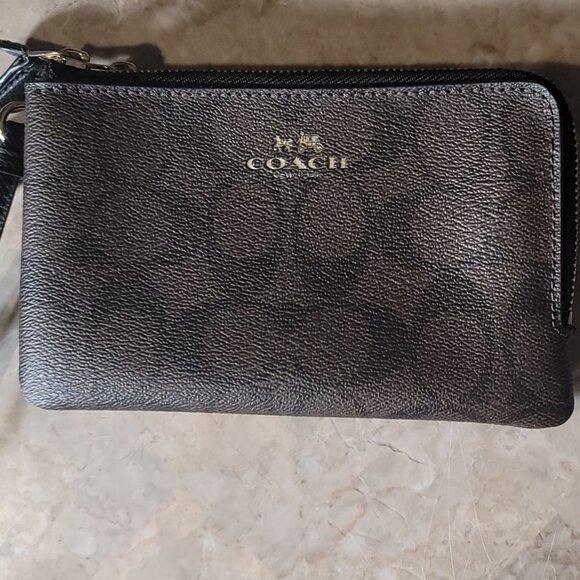 Authentic Coach Signature Zip Wristlet BROWN/BLACK - Picture 1 of 11